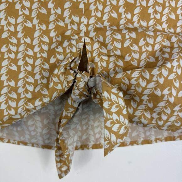 A Bin Metiseko Organic Cotton Yellow Leaf Print Top Size XS New w/ Tags Back Tie - Picture 10 of 13